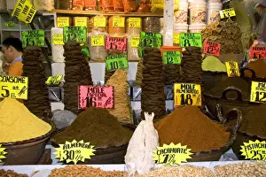 Food Market Prints: Mole pastes and powders being sold at the Merced Market in Mexico City, Mexico