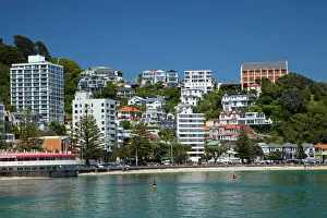 North Island Prints: Monastery of St Gerard (on hill) and Bluewater Bar & Grill, Oriental Bay (waterfront)
