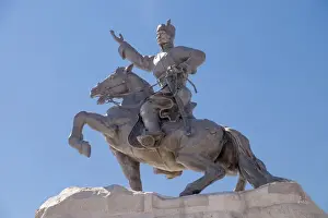 View From Below Prints: Mongolia, Ulaanbaatar. Statue of Mongolian revolutionary hero Damdin Sukhbaatar