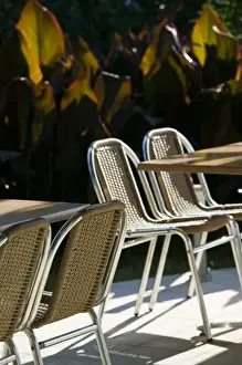 Becici Prints: Montenegro, Becici. Becici Beach - Beach Cafe Tables and Chairs