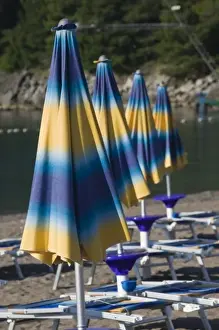Becici Prints: Montenegro, Becici. Becici Beach - Beach Umbrellas