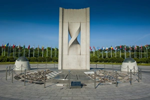 Monument with flags at the Olympic park, Seoul, South Korea