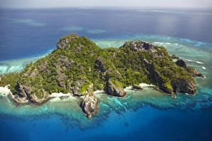 Images Dated 24th October 2011: Monuriki Island and coral reef, Mamanuca Islands, Fiji, South Pacific - aerial