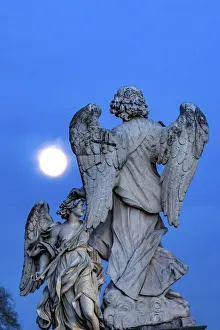 Angel Prints: Moon Bernini Angels Castel Ponte Sant Angelo, Rome, Italy