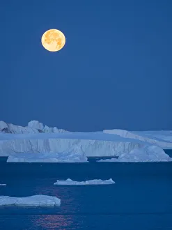 North Greenland Prints: Full Moon. Ilulissat Icefjord also called kangia or Ilulissat Kangerlua at Disko Bay