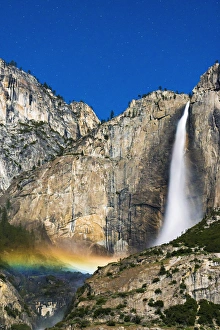 Cascades Prints: Moonbow and starry sky over Yosemite Falls, Yosemite National Park, California