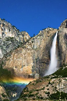 Dark Prints: Moonbow and starry sky over Yosemite Falls, Yosemite National Park, California, USA
