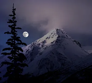 Calgary Prints: Moonrise over the Canadian Rocky Mountains in Jasper National Park, Alberta, Canada