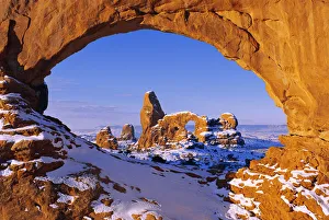 Colorado Plateau Prints: Morning light on North Window framing Turret Arch in winter