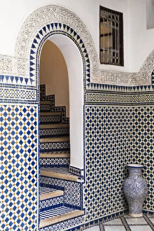 Lodging Prints: Morocco, Fes. Interior detail of a restored riad that is now a hotel, Riad Yacout