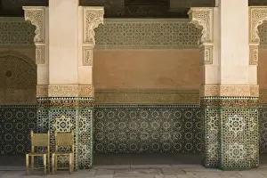 College Prints: MOROCCO, MARRAKECH: Ali Ben Youssef Madersa Theological College (b. 1565) Courtyard Detail