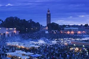 Images Dated 19th March 2006: MOROCCO, MARRAKECH: Djemma el, Fna Square Food Stands and Koutoubia Mosque / Dusk