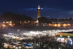 MOROCCO, MARRAKECH: Djemma el, Fna Square Food Stands and Koutoubia Mosque / Evening