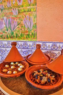 Ouarzazate Province Prints: Morocco, Ouarzazate Province. Ait Ben Haddou, cooking food in a tagine
