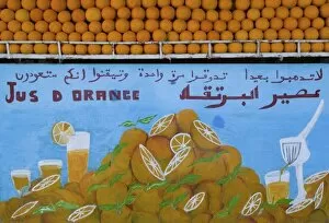 Images Dated 21st March 2006: MOROCCO, Souss Valley, TAROUDANT: Orange Juice Vendor Sign Municipal Souk / Market
