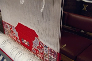 Morocco, Tetouan. Historic medina bazaar. Traditional Moroccan carpet showroom