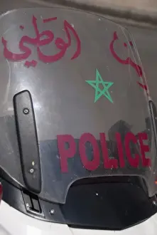 Tetouan Prints: Morocco, Tetouan. Police motortcyle windshield with Arabic writing
