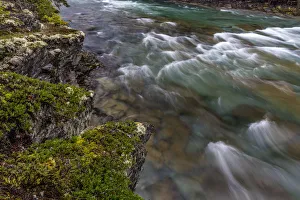 Images Dated 22nd October 2016: Mossy cliffs above rapids in McDonald Creek in Glacier National Park, Montana, USA