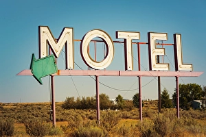 Small Town Prints: Motel sign of former motel, Coulee, Washington State, USA
