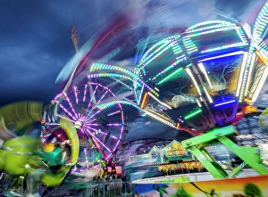 Prints of Motion blur of rides at Washington State Fair at Puyallup Images Dated 2024 September: Motion blur of rides at Washington State Fair at Puyallup