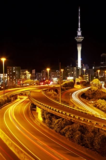 Sky Scraper Prints: Motorways and Skytower, Auckland, North Island, New Zealand