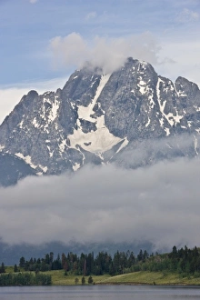 Terrain Prints: Mount Moran emerges from the fog as seen from Jackson Lake, -Grand Teton Naitonal Park
