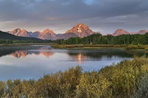 Still Prints: Mount Moran reflected in still waters of the Snake River at Oxbow Bend at sunrise
