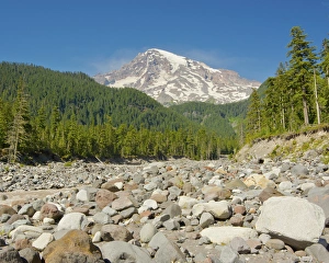 Mount Rainier and Nisqually River, Mount Rainier National Park, Washington, USA