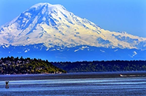 Seattle Prints: Mount Rainier Puget Sound North Seattle Snow Mountain Channel Marker Washington State