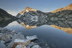 Subalpine Prints: Mount Regan mirrored in still waters of Sawtooth Lake at sunrise
