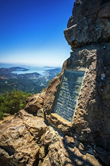 Prints of Mount Tam summit plaque and San Francisco Bay, Mount Tamalpais State Park, California, USA Images Dated 2024 October: Mount Tam summit plaque and San Francisco Bay, Mount Tamalpais State Park, California, USA