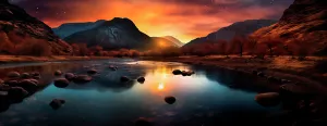 Images Dated 1st October 2024: Mountain and lake landscape at sunrise. (AI Generated)
