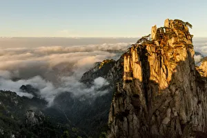 View From Above Prints: Mountain peaks and mist from above at sunrise, Yellow Mountain or Huangshan