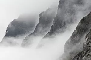 Mountains in fog Prins Christian Sund Greenland