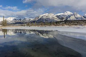 Kootenai Plains Prints: Mountains reflect in pool from the North Saskatchewan River near Nordegg, Alberta, Canada