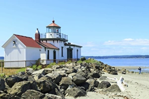 Discovery Park Prints: MR man on beach, West Point Lighthouse, Discovery Park, Seattle, WA