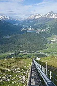 Muottas Muragl, Switzerland. Funicular to the top of Muottas Muragl near St. Moritz