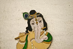 Mural depicting Ganesha, a Hindu deity, inside City Palace, Udaipur, Rajasthan, India