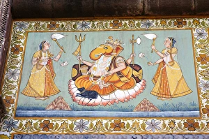 Mural Prints: Mural painted on the wall, Mehrangarh Fort, Jodhpur, Rajasthan, India