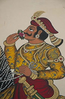Udaipur Prints: Mural of a prince, City Palace, Udaipur, Rajasthan, India