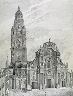 South East Prints: Murcia. Cathedral. Portico of the main facade and tower