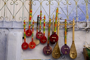 Instrument Prints: Musical instrument, souvenir shops in the Kasbah