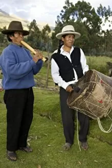 Images Dated 11th May 2005: Musicians play in field during feast celebration, Vicos, Peru, South America MR