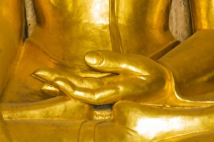 Bagan Prints: Myanmar. Bagan. Htilominlo Temple. Golden Buddha hand