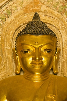 Bagan Prints: Myanmar. Bagan. Htilominlo Temple. Golden Buddha