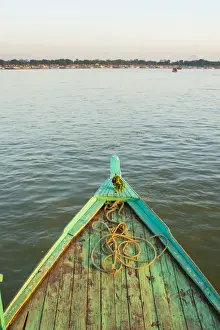 Mingun Prints: Myanmar. Mandalay. Irrawady River. Houseboat on the river