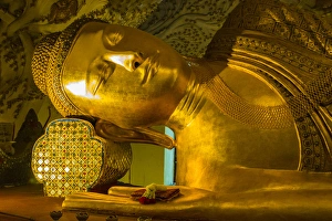 Reclining Buddha Prints: Myanmar. Mandalay. Kusinara pagoda. Reclining buddha