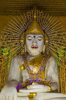 Mandalay Prints: Myanmar. Mandalay. Kyaut Taw Gyi temple. Giant marble buddha