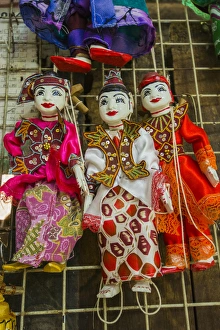 Souvenirs Prints: Myanmar. Yangon. Bogyoke Aung San Market. Traditional Burmese puppets