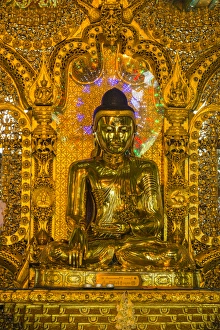 Yangon Prints: Myanmar. Yangon. Botataung Pagoda. Shiny golden Buddha